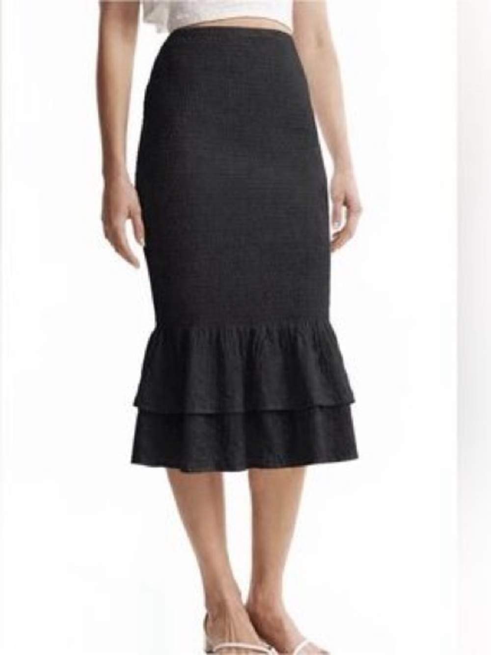 Abercrombie & Fitch Black Smocked Ruffle Hem Maxi Skirt Womens Large Petite